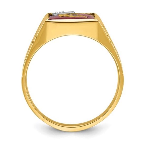 Men's 14k Gold Lab Created Ruby and Diamond Blue Lodge Master Masonic Ring - Picture 9 of 9